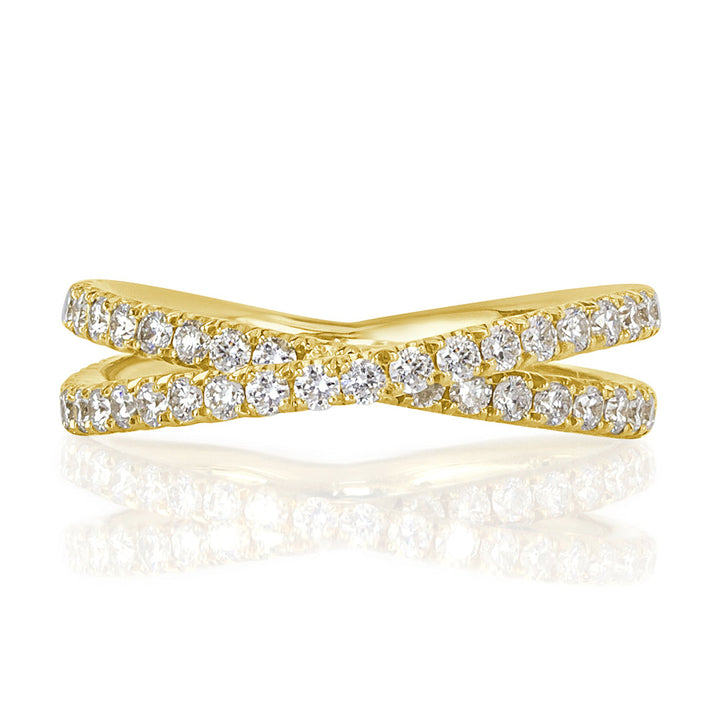 0.85ct Round Brilliant Cut Lab Lab Diamond Crisscross Ring in 18k Yellow Gold