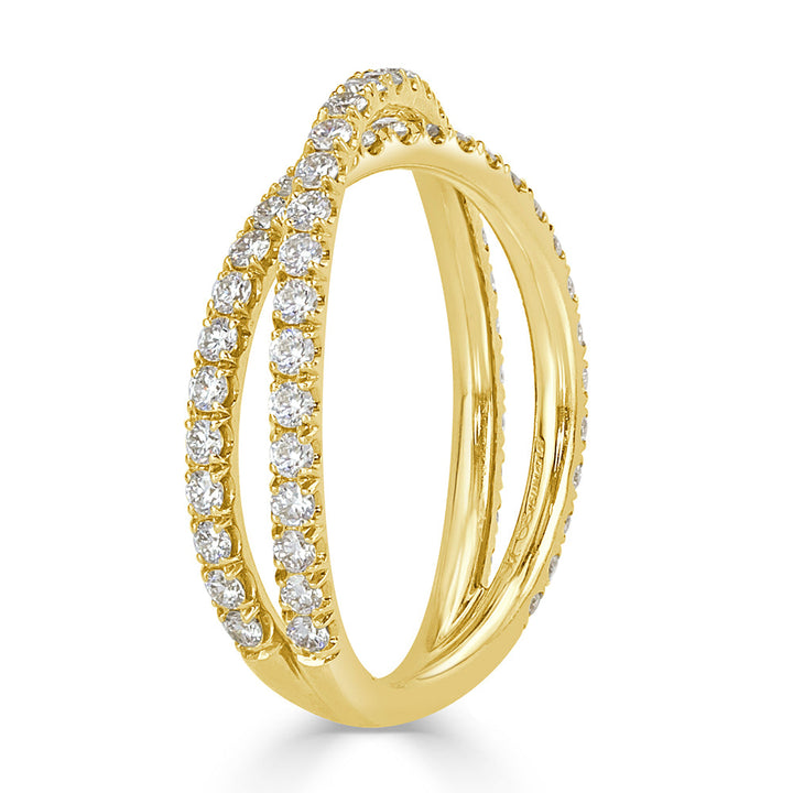 0.85ct Round Brilliant Cut Lab Lab Diamond Crisscross Ring in 18k Yellow Gold