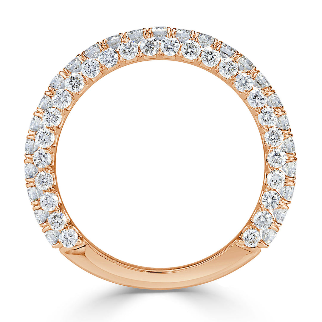 1.45ct Round Brilliant Cut 3-Row Lab Diamond Wedding Band in 18k Rose Gold