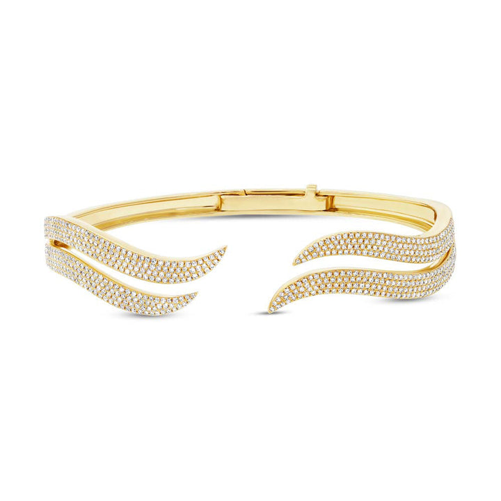 1.59ct Round Brilliant Cut Lab Diamond Double Wave Bangle Bracelet in 14k Yellow Gold