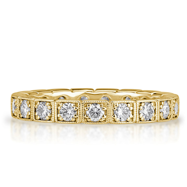 0.80ct Round Brilliant Cut Milgrain Bezel Set Lab Diamond Eternity Band in 18k Yellow Gold