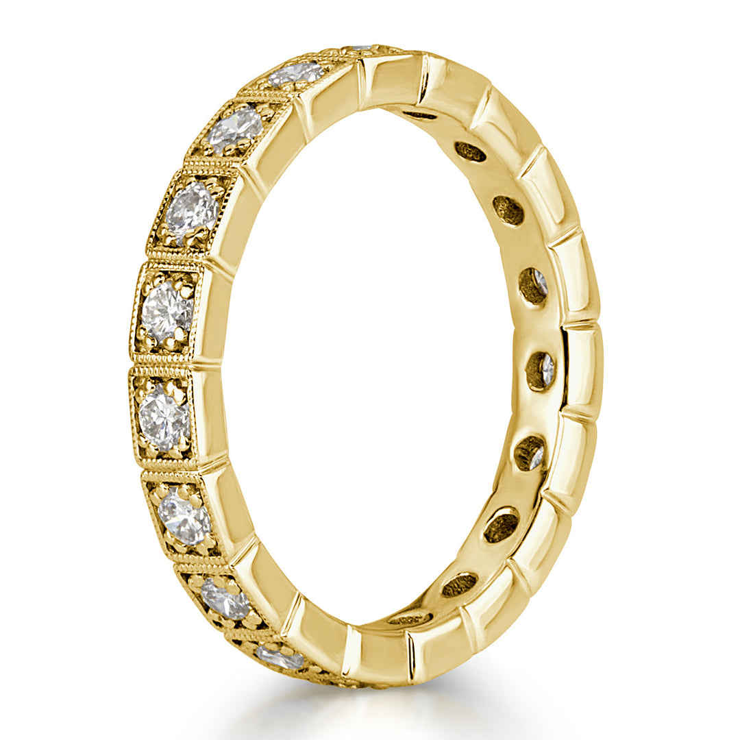 0.80ct Round Brilliant Cut Milgrain Bezel Set Lab Diamond Eternity Band in 18k Yellow Gold