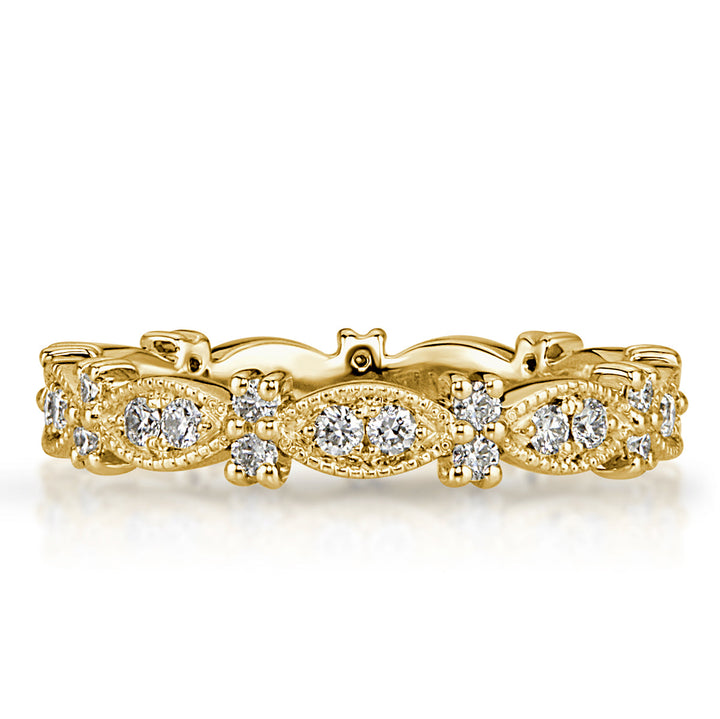 0.45ct Round Brilliant Cut Lab Diamond Milgrain Eternity Band in 18k Yellow Gold