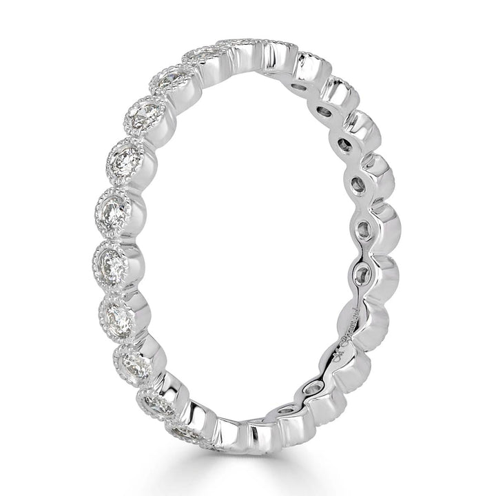 0.40ct Round Brilliant Cut Milgrain Bezel Set Eternity Band in 18k White Gold