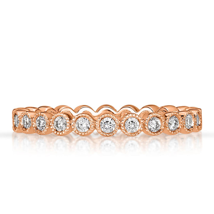 0.40ct Round Brilliant Cut Milgrain Bezel Set Eternity Band in 18k Rose Gold