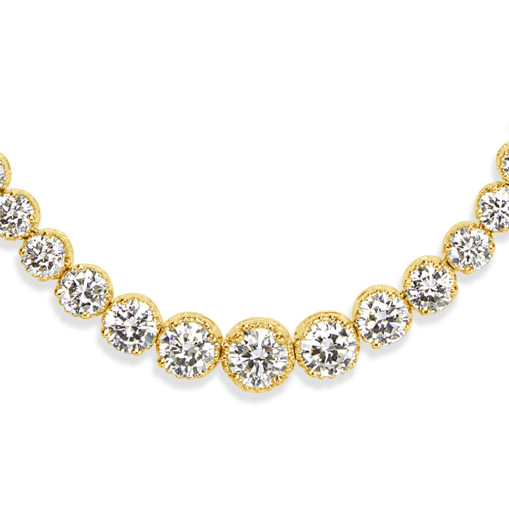 18.10ct Round Brilliant Cut Lab Diamond Estate Tennis Necklace in 14k Yellow Gold