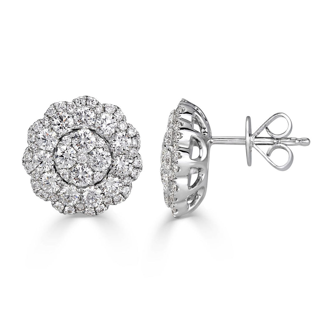 2.08ct Round Brilliant Cut Lab Diamond Floral Halo Stud Earrings