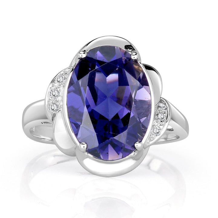 4.87ct Oval Cut Violet Lolite and Lab Diamond Ring