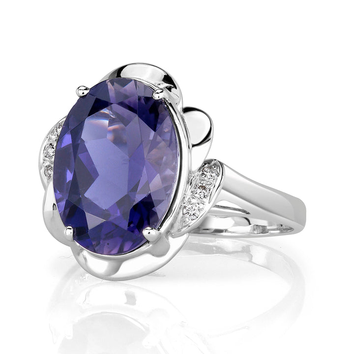 4.87ct Oval Cut Violet Lolite and Lab Diamond Ring