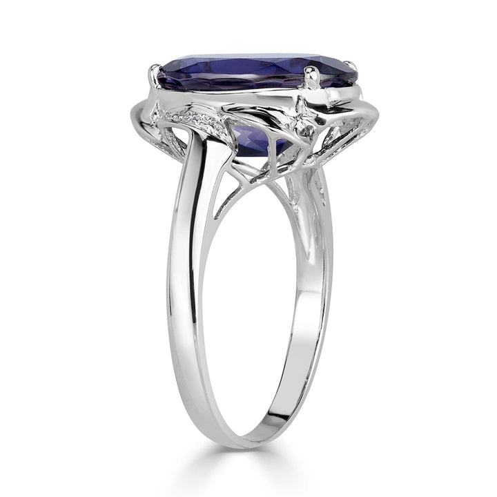 4.87ct Oval Cut Violet Lolite and Lab Diamond Ring