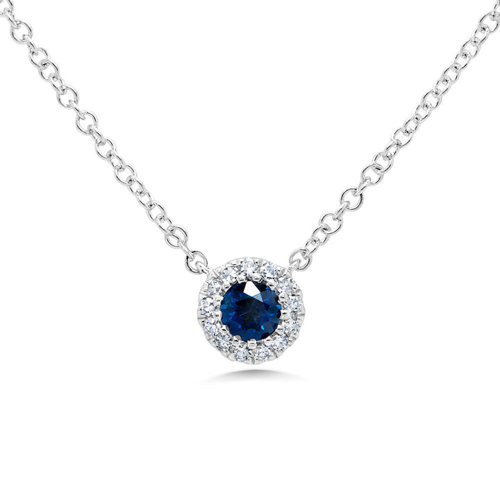 0.18ct Round Brilliant Cut Lab Diamond and Sapphire Pendant in 14k White Gold