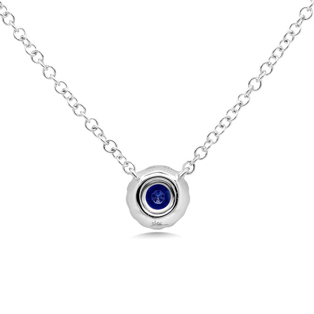 0.18ct Round Brilliant Cut Lab Diamond and Sapphire Pendant in 14k White Gold