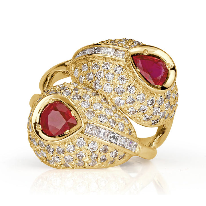 4.30ct Lab Diamond and Ruby Vintage Ring