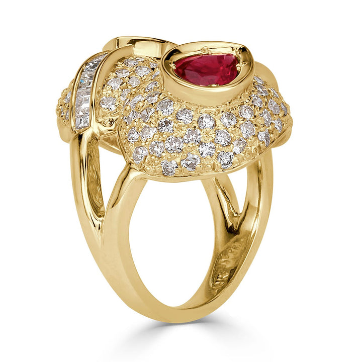 4.30ct Lab Diamond and Ruby Vintage Ring