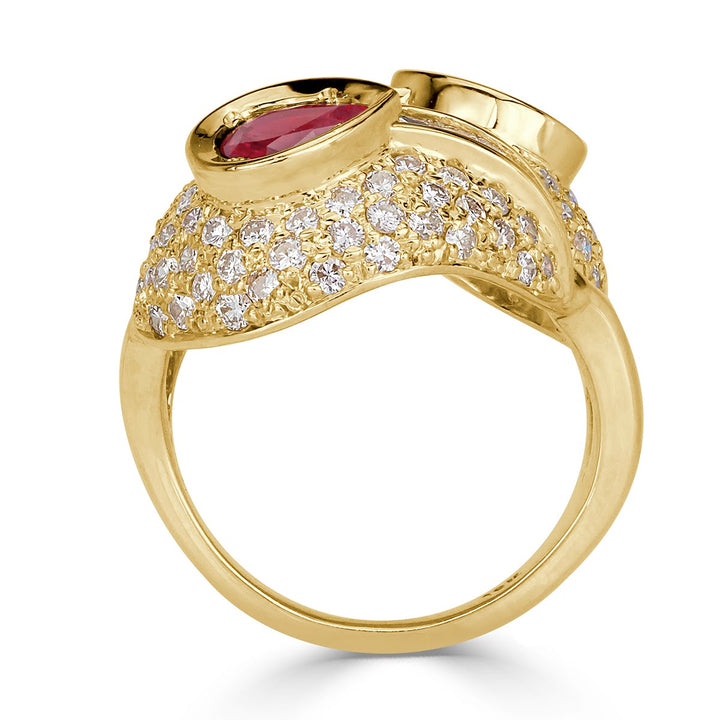 4.30ct Lab Diamond and Ruby Vintage Ring