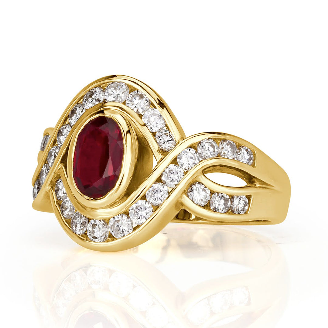 1.72ct Ruby and Lab Diamond Vintage Ring