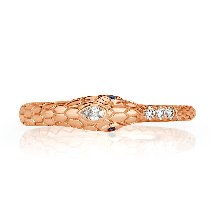 0.07ct Lab Diamond and Sapphire Ouroboros Snake Ring in 14k Rose Gold