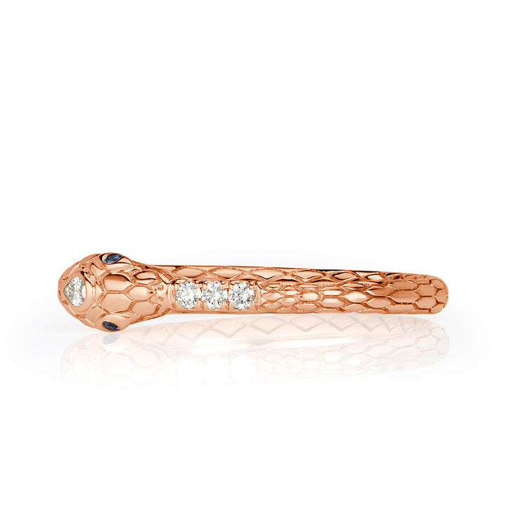 0.07ct Lab Diamond and Sapphire Ouroboros Snake Ring in 14k Rose Gold