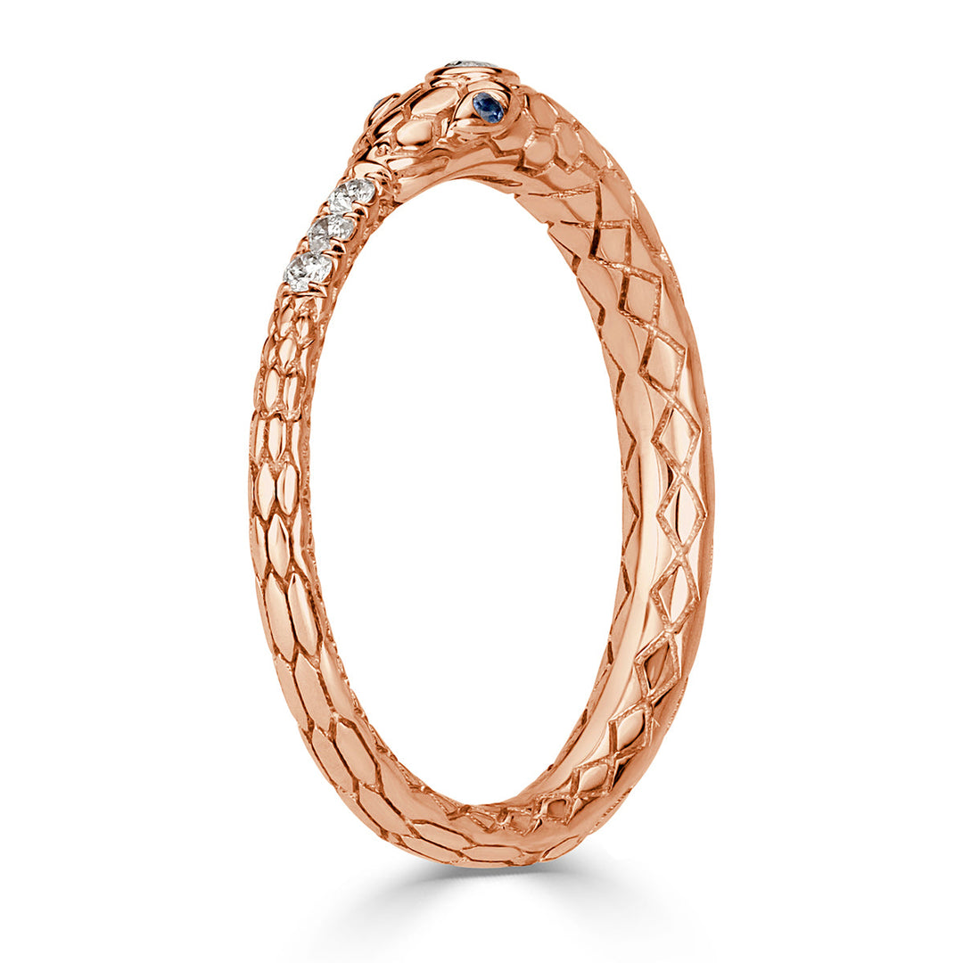 0.07ct Lab Diamond and Sapphire Ouroboros Snake Ring in 14k Rose Gold