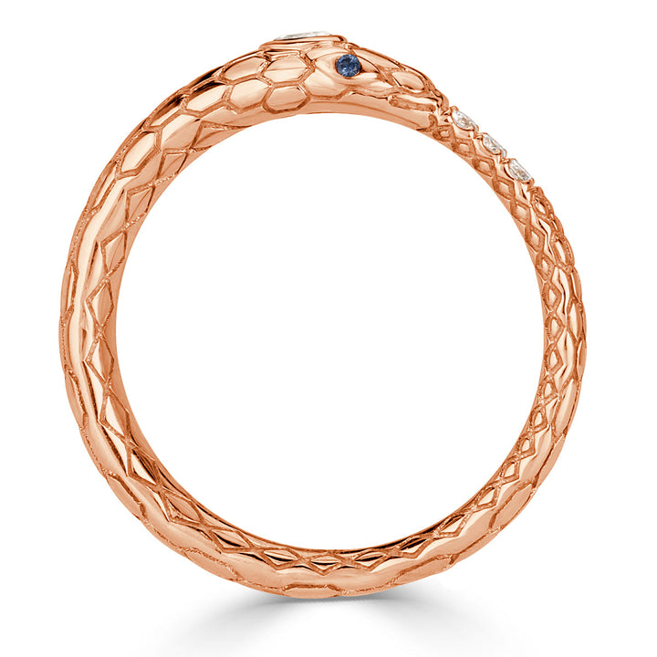 0.07ct Lab Diamond and Sapphire Ouroboros Snake Ring in 14k Rose Gold