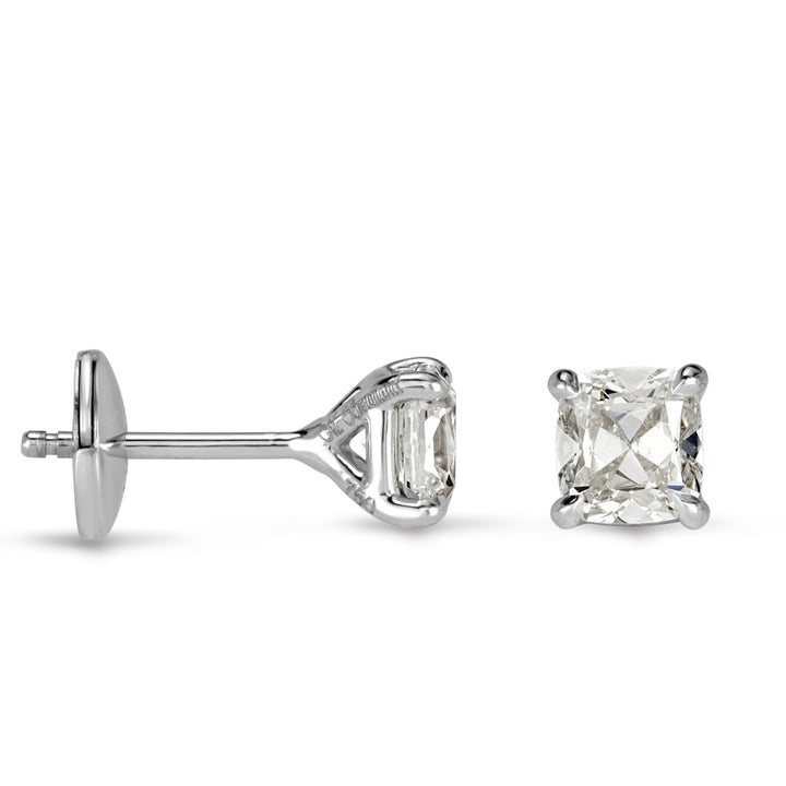 1.00ct Old Mine Cut Lab Diamond Stud Earrings in 18K White Gold