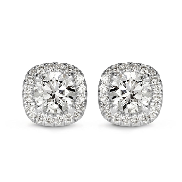 1.00ct Round Brilliant Cut Lab Diamond Halo Stud Earrings in 18K White Gold