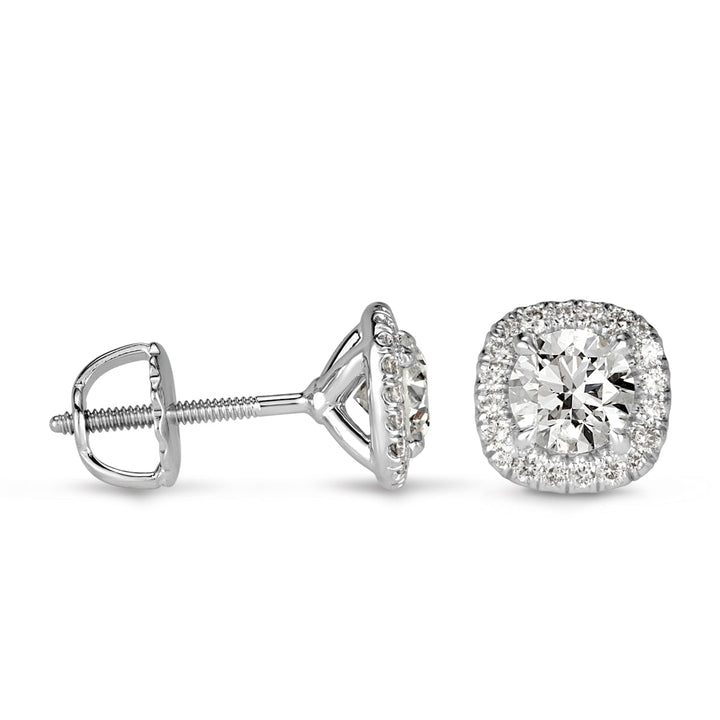 1.00ct Round Brilliant Cut Lab Diamond Halo Stud Earrings in 18K White Gold