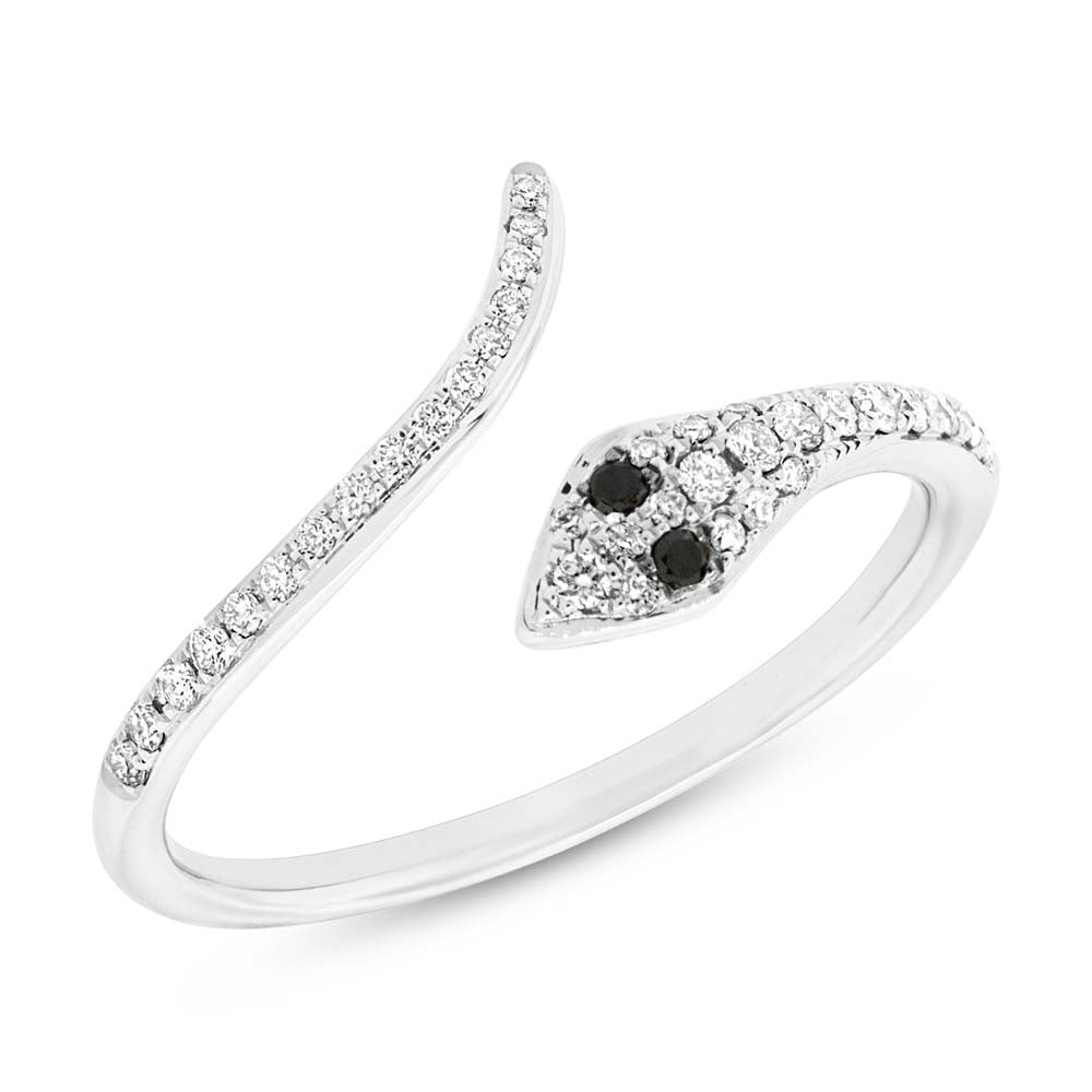 0.20ct Fancy Black and White Lab Diamond Snake Ring in 14k White Gold