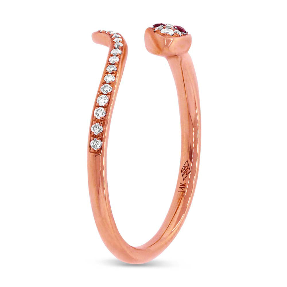 0.22ct Ruby and Lab Diamond Snake Ring in 14k Rose Gold