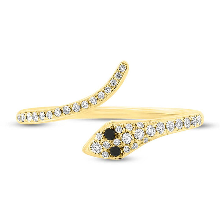 0.20ct Fancy Black and White Lab Diamond Snake Ring in 14k Yellow Gold