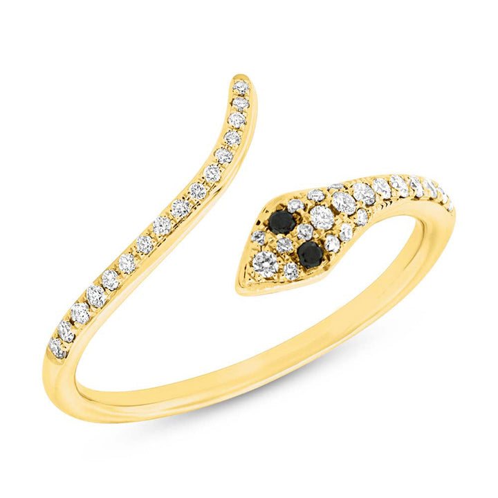 0.20ct Fancy Black and White Lab Diamond Snake Ring in 14k Yellow Gold