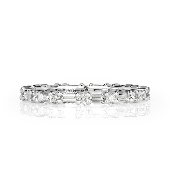 1.00ct Baguette Cut and Round Brilliant Cut Lab Diamond Eternity Band in 18k White Gold