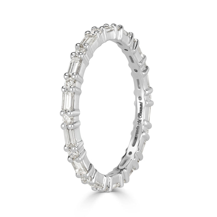 1.00ct Baguette Cut and Round Brilliant Cut Lab Diamond Eternity Band in 18k White Gold