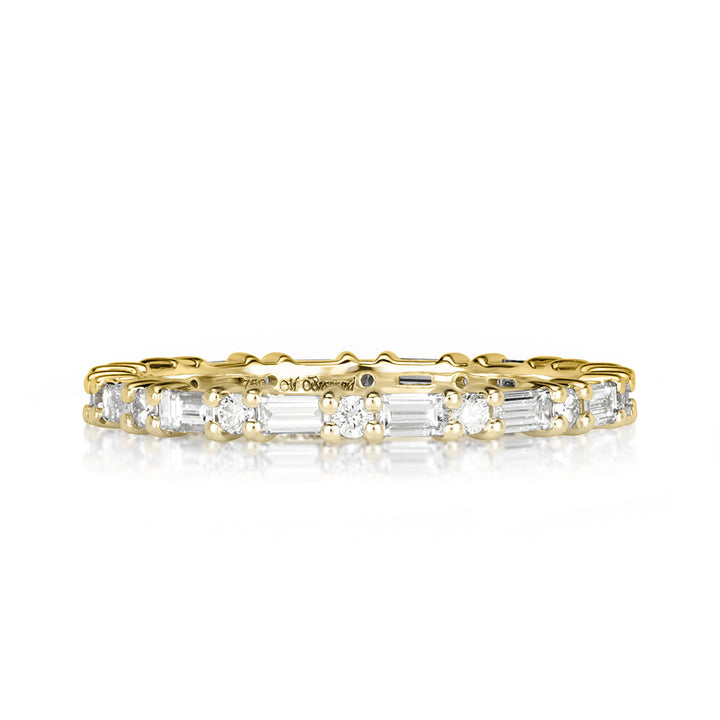 1.00ct Baguette Cut and Round Brilliant Cut Lab Diamond Eternity Band in 18k Yellow Gold