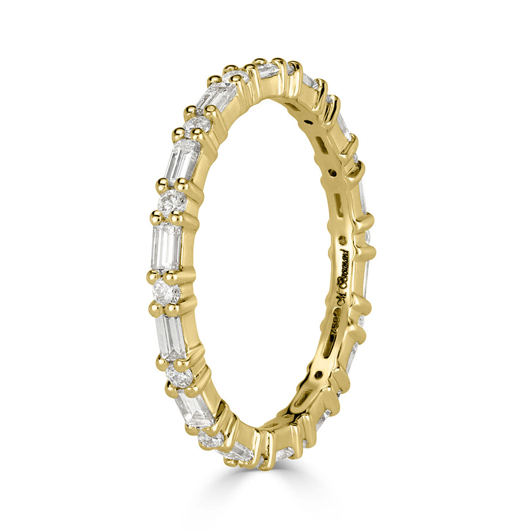 1.00ct Baguette Cut and Round Brilliant Cut Lab Diamond Eternity Band in 18k Yellow Gold