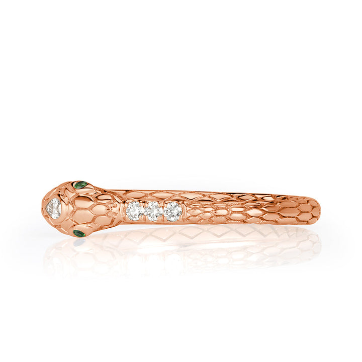 0.07ct Lab Diamond and Tsavorite Ouroboros Snake Ring in 14k Rose Gold