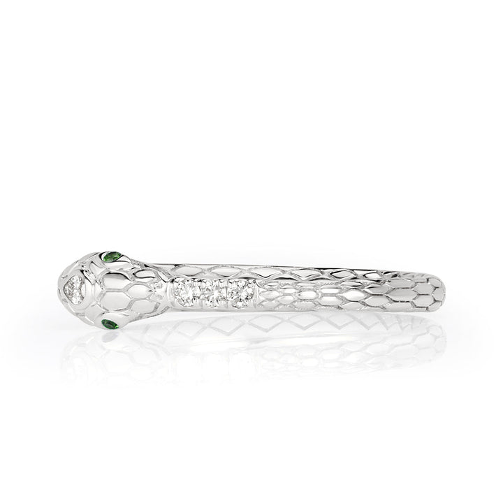 0.07ct Lab Diamond and Tsavorite Ouroboros Snake Ring in 14k White Gold