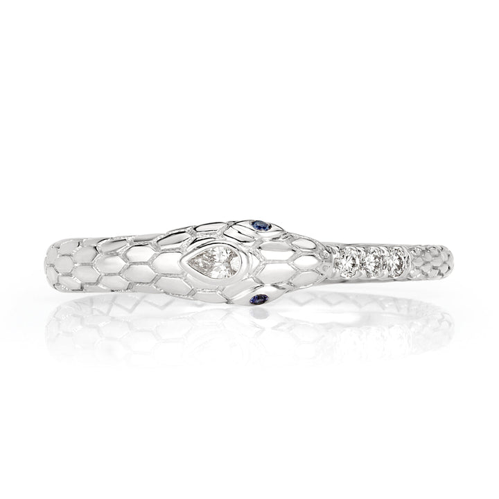 0.07ct Lab Diamond and Sapphire Ouroboros Snake Ring in 14k White Gold