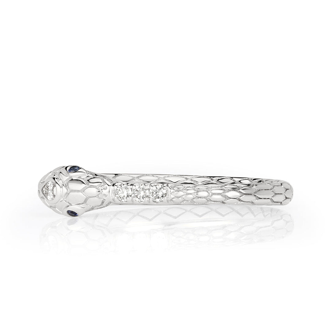 0.07ct Lab Diamond and Sapphire Ouroboros Snake Ring in 14k White Gold