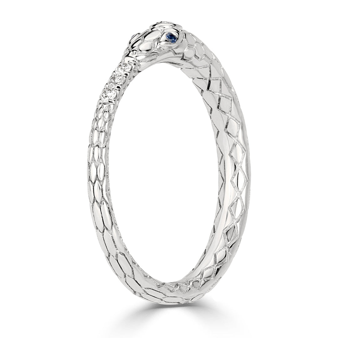 0.07ct Lab Diamond and Sapphire Ouroboros Snake Ring in 14k White Gold