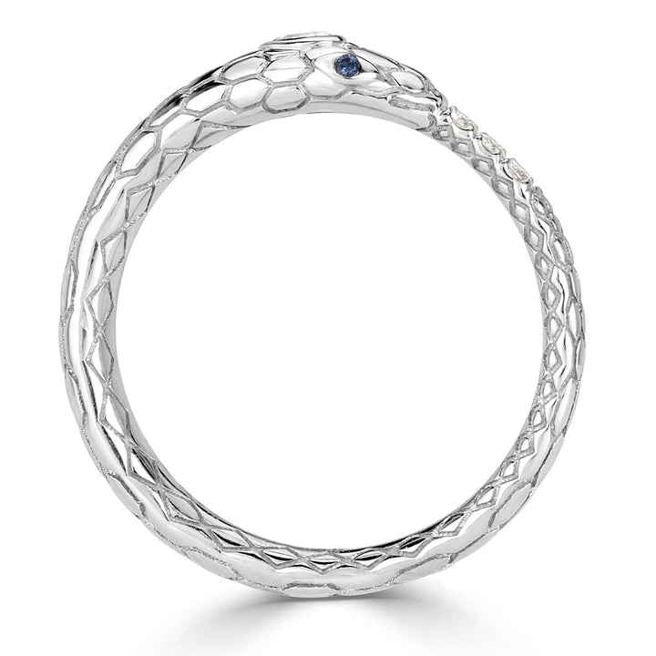 0.07ct Lab Diamond and Sapphire Ouroboros Snake Ring in 14k White Gold