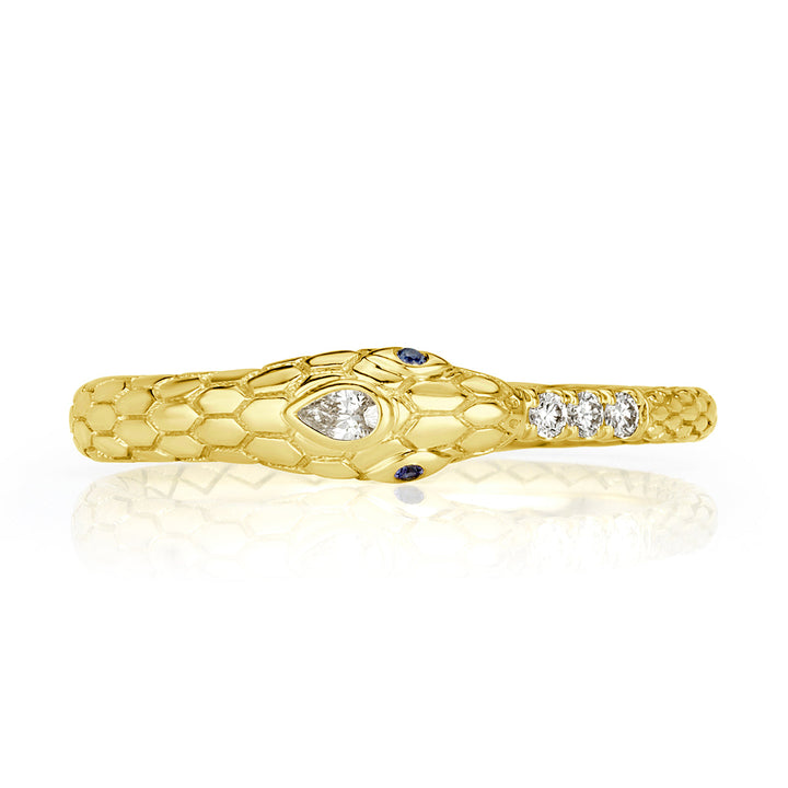 0.07ct Lab Diamond and Sapphire Ouroboros Snake Ring in 14k Yellow Gold