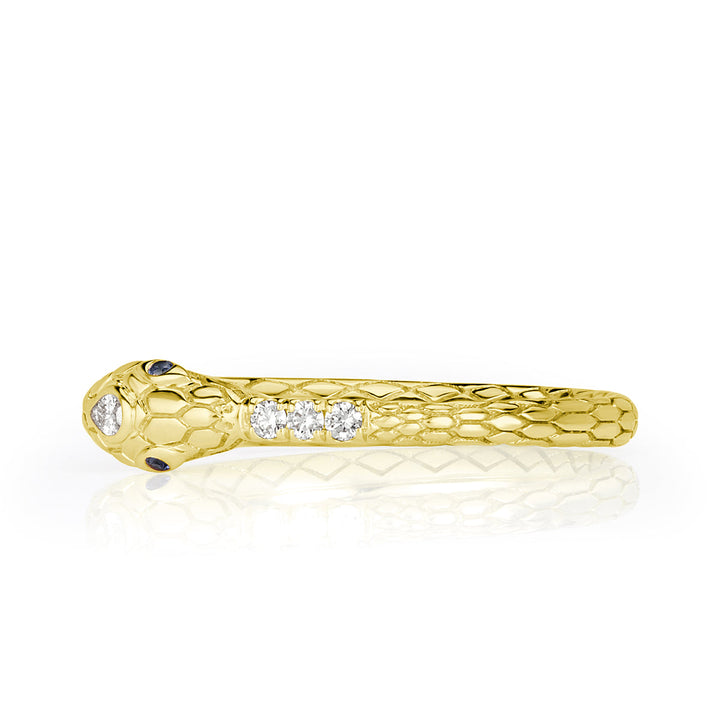 0.07ct Lab Diamond and Sapphire Ouroboros Snake Ring in 14k Yellow Gold