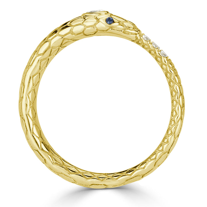 0.07ct Lab Diamond and Sapphire Ouroboros Snake Ring in 14k Yellow Gold