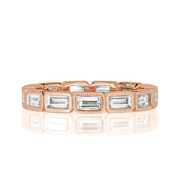 1.40ct Baguette Cut Lab Diamond Eternity Band with Milgrain in 18k Rose Gold