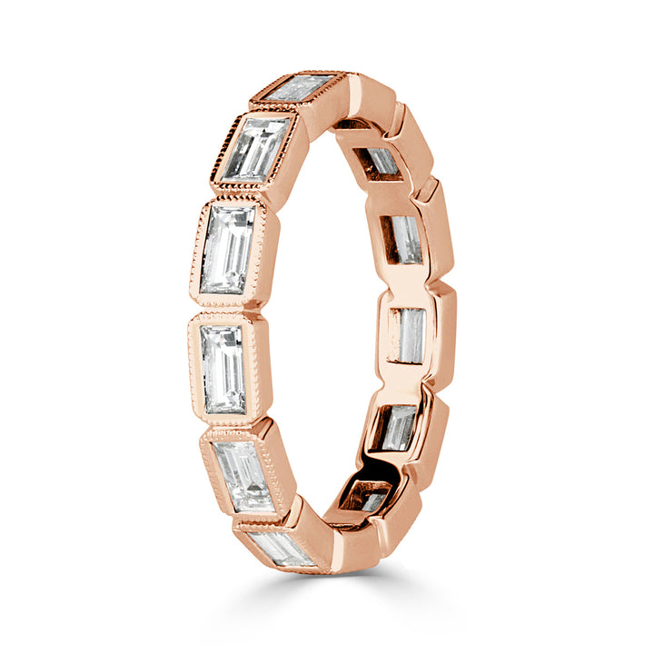 1.40ct Baguette Cut Lab Diamond Eternity Band with Milgrain in 18k Rose Gold