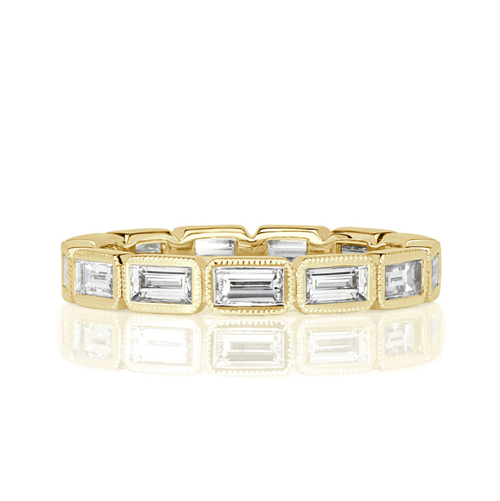 1.40ct Baguette Cut Lab Diamond Eternity Band with Milgrain in 18k Yellow Gold