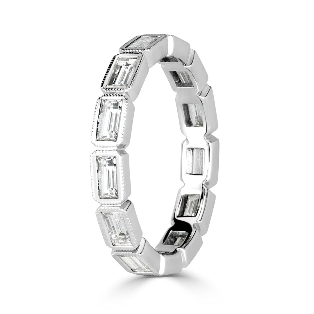 1.40ct Baguette Cut Lab Diamond Eternity Band with Milgrain in 18k White Gold