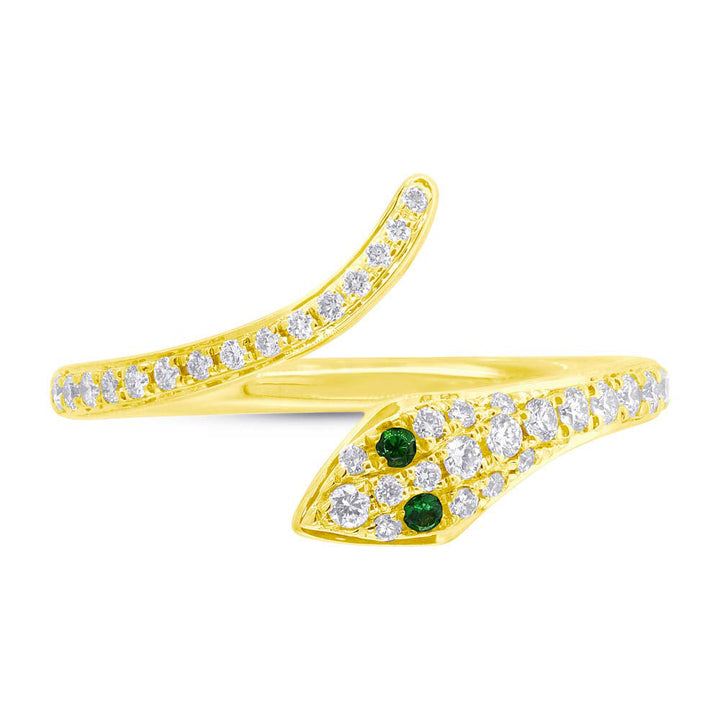 0.21ct Green Garnet and White Lab Diamond Snake Ring in 14k Yellow Gold