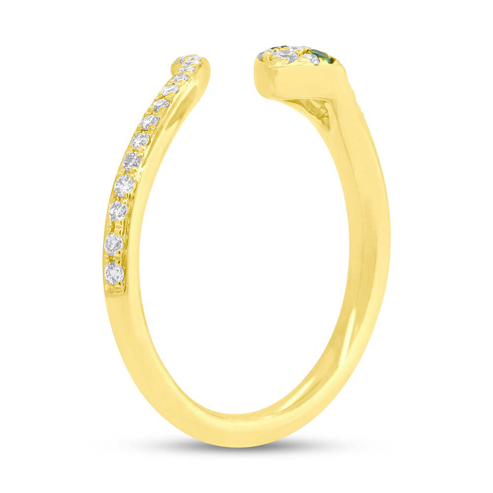 0.21ct Green Garnet and White Lab Diamond Snake Ring in 14k Yellow Gold